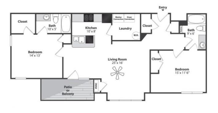 Water's Bend 2 Bedroom Apartment Floor Plan