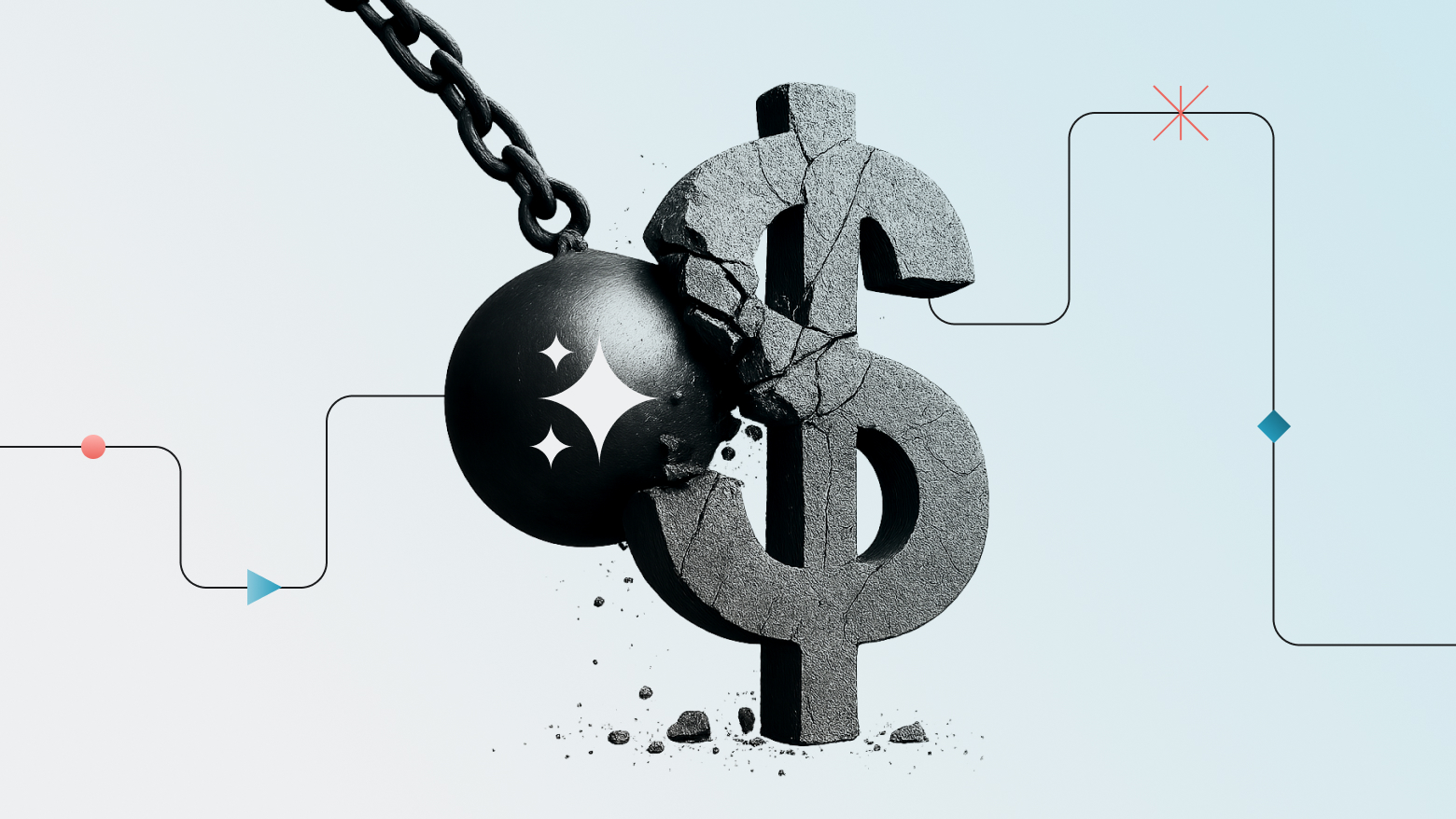 paid dollar sign being crushed by wrecking ball