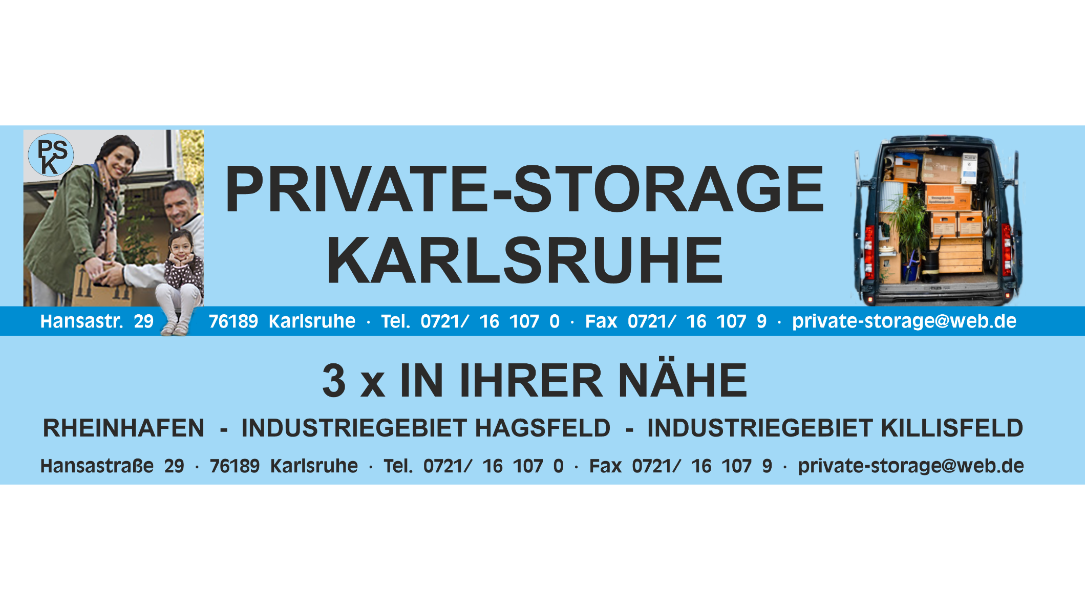 Private Storage Möbel einlagern - 3 x in Karlsruhe - Akten, Möbel etc. auf Zeit einlagern, Hansastraße 29 in Karlsruhe