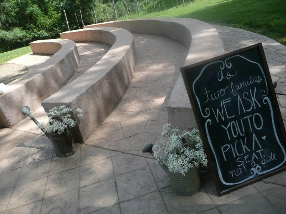 Beautiful outdoor wedding area for guests and audience seats for concerts