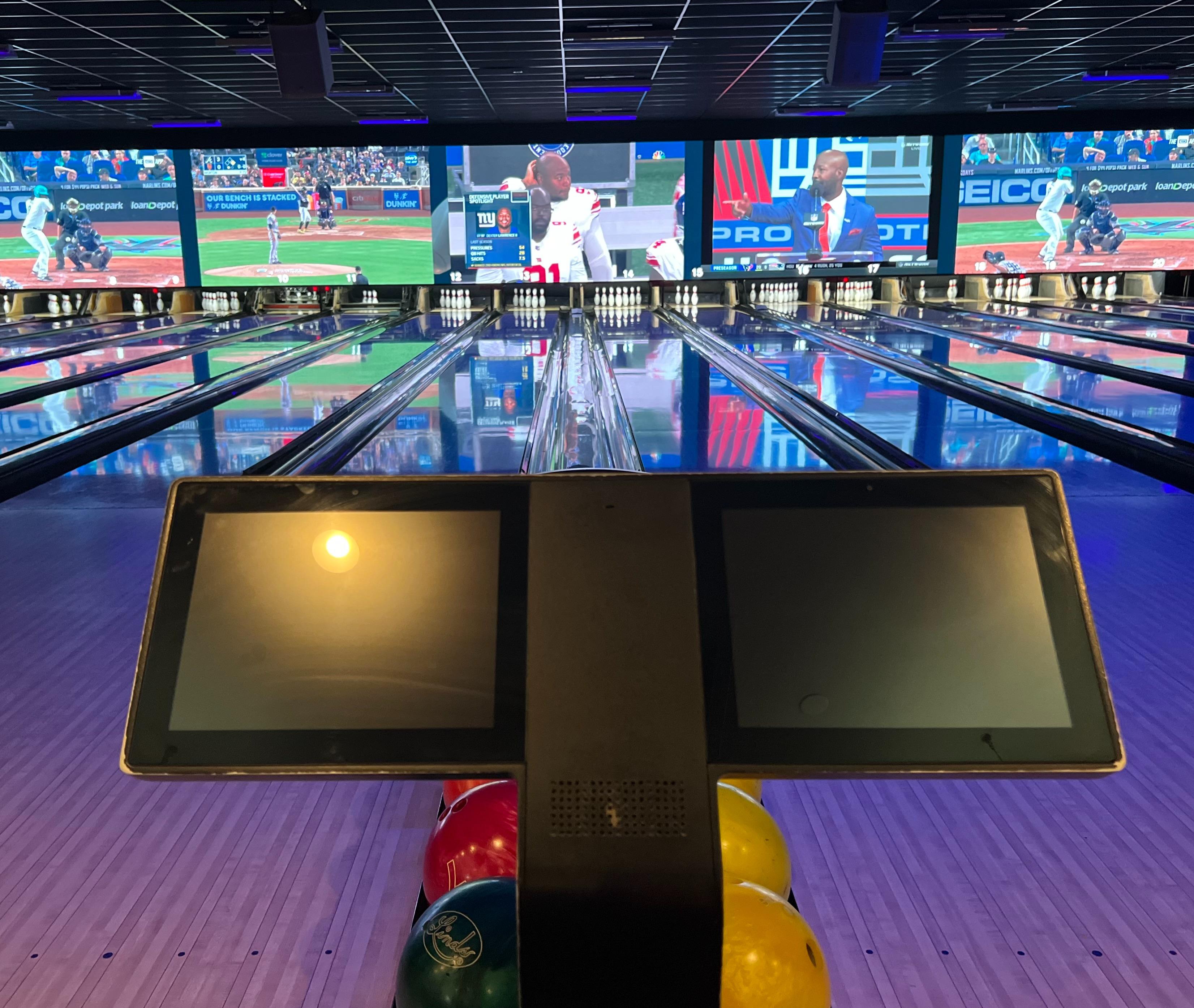 The View from the lanes of all the sports action on our amazing LED Video Wall