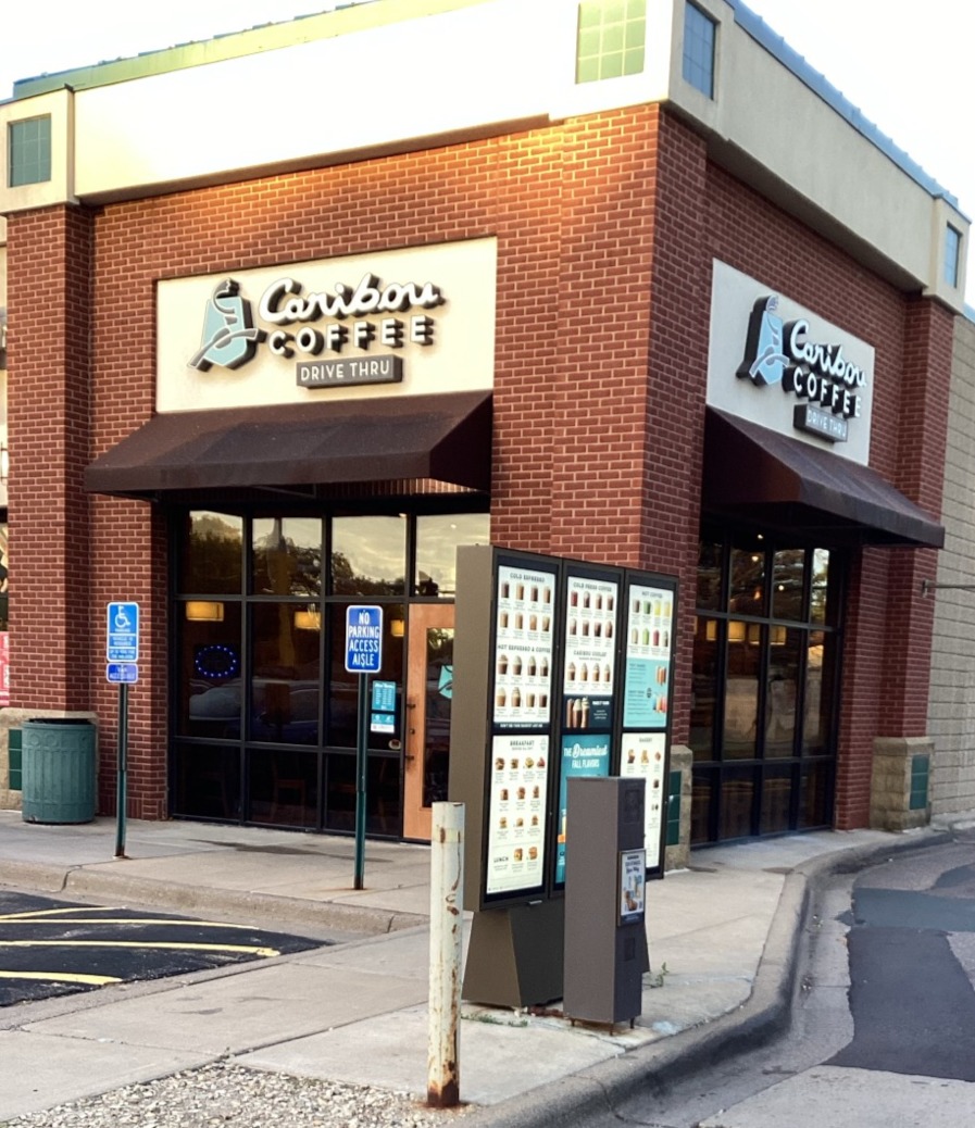 Storefront of the Caribou Coffee at 3507 Round Lake Boulevard NW in Anoka