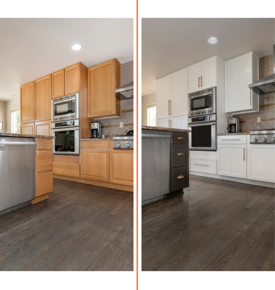 before and after cabinet repainting
