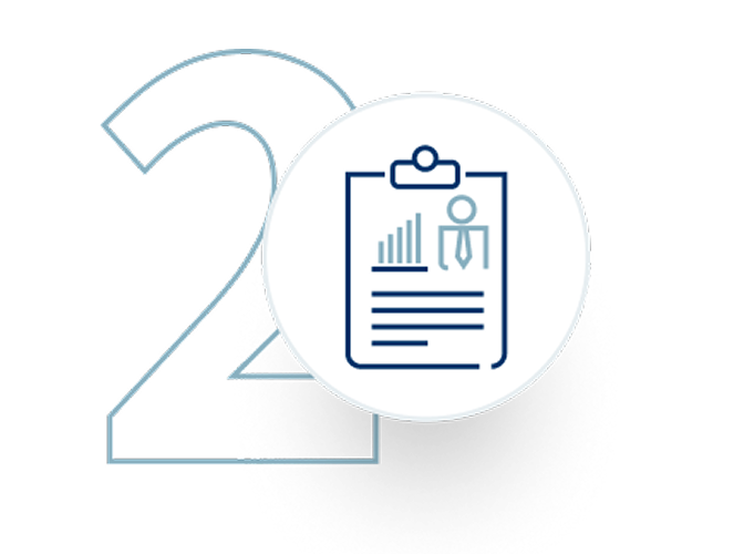 Number 2 icon overlayed with a report icon.