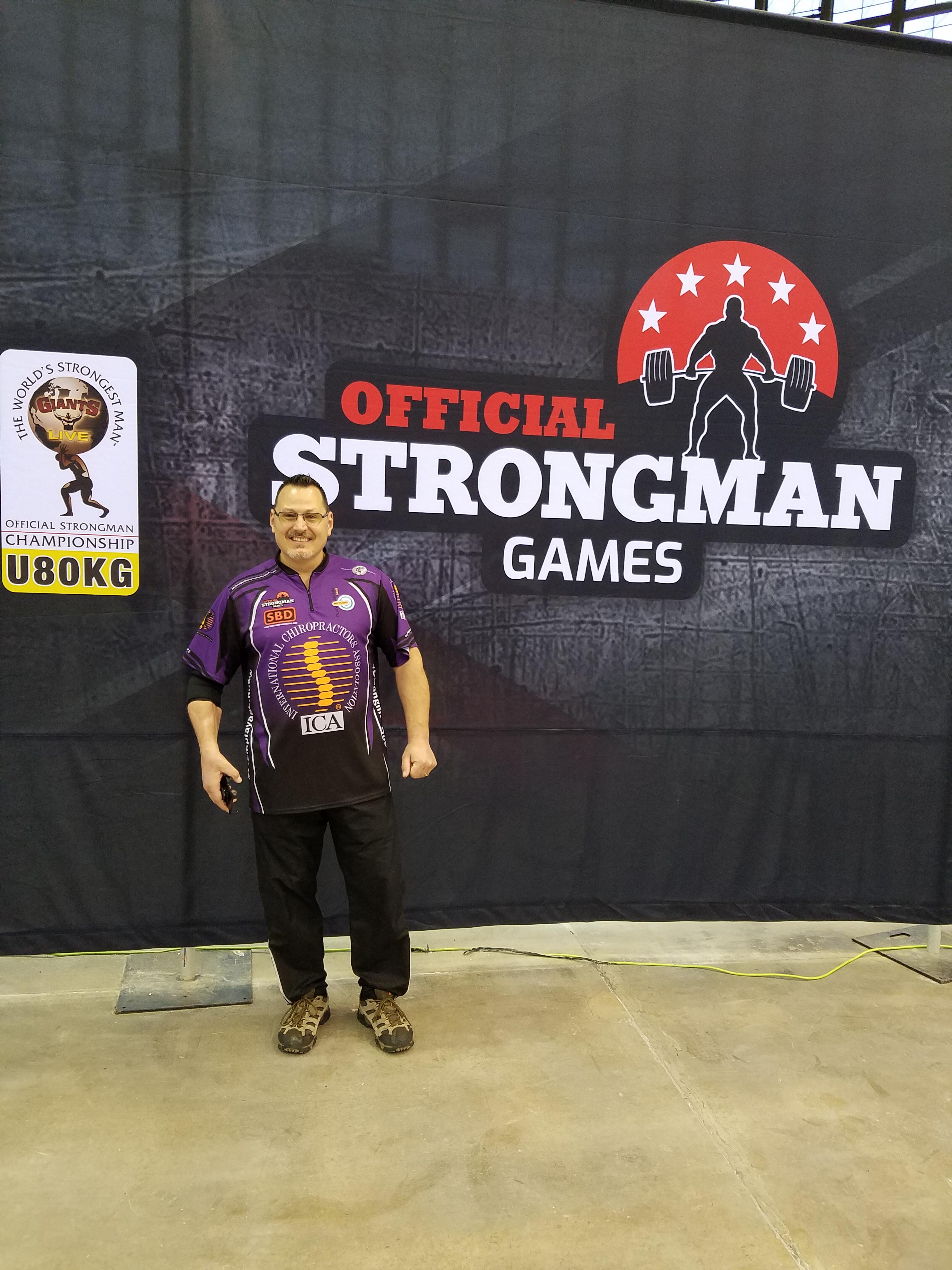 Dr. McDougle is seen here at the inaugural official the strongman games held in North Carolina 2017 as the lead the doctor for the event