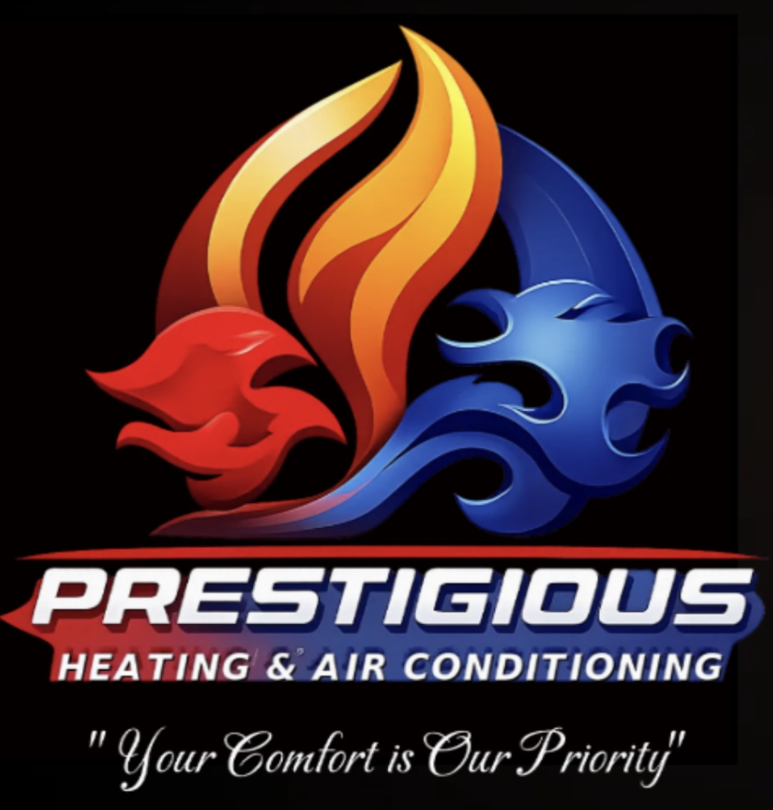 Prestigious Heating & Air Conditioning branded HVAC company logo serving homeowners and businesses throughout Carlsbad, Encinitas, Oceanside, Vista, San Marcos, Rancho Santa Fe, Del Mar, and surrounding North County San Diego communities.