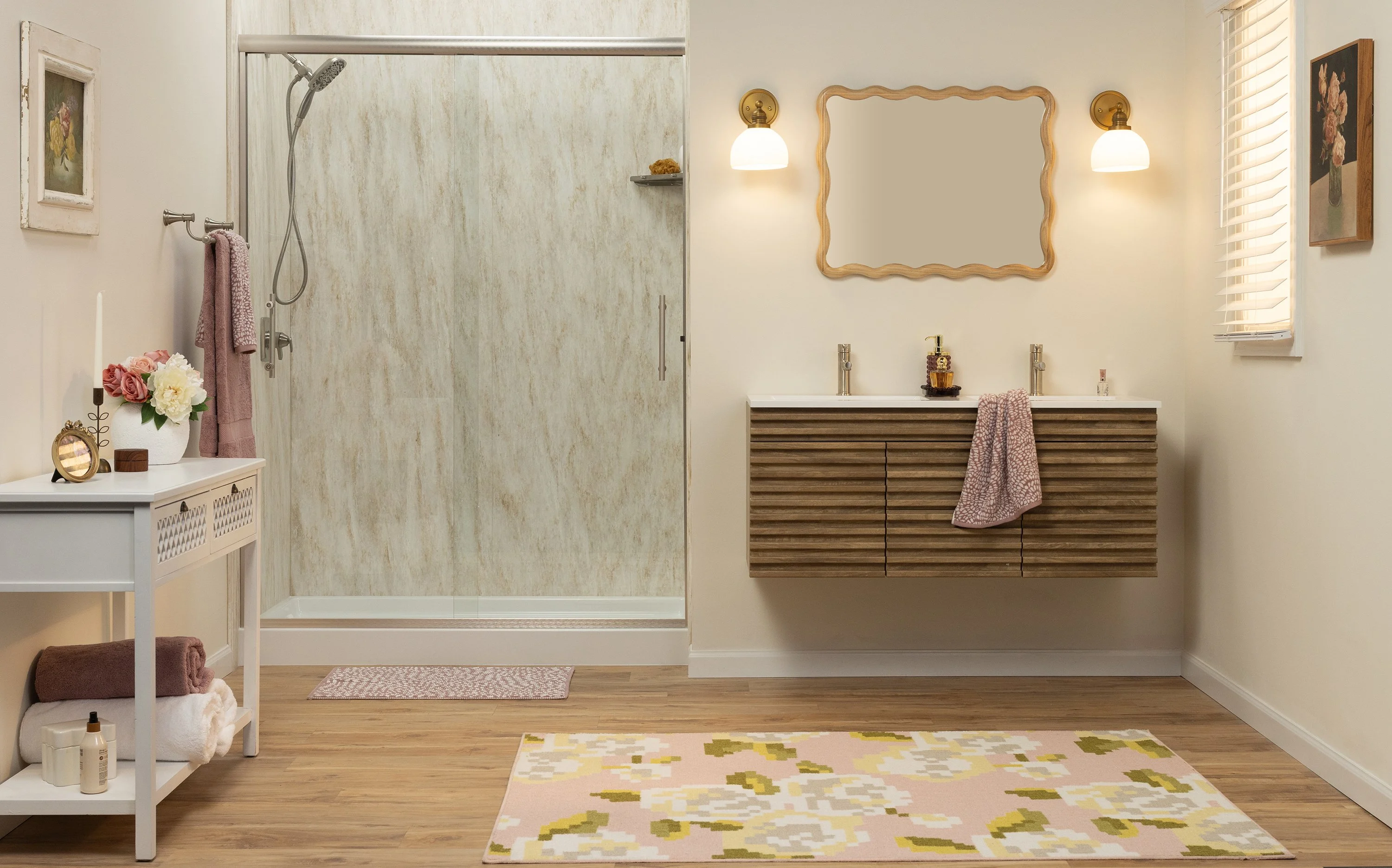 Walk-in shower remodel with Sahara wall system in Portland, Maine