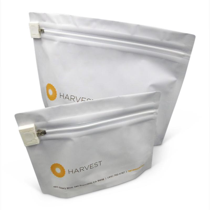 Mylar zipper bags for Harvest. Custom packaging by PLC Print.