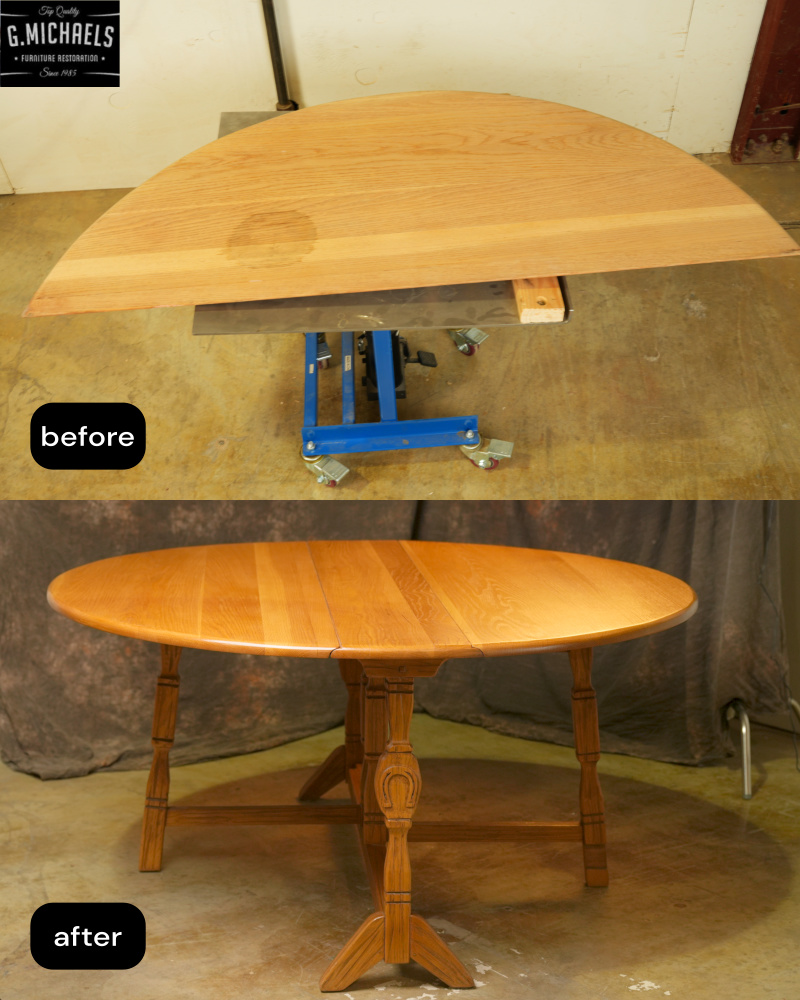 Oak Table Repair and Refinish - Before and After