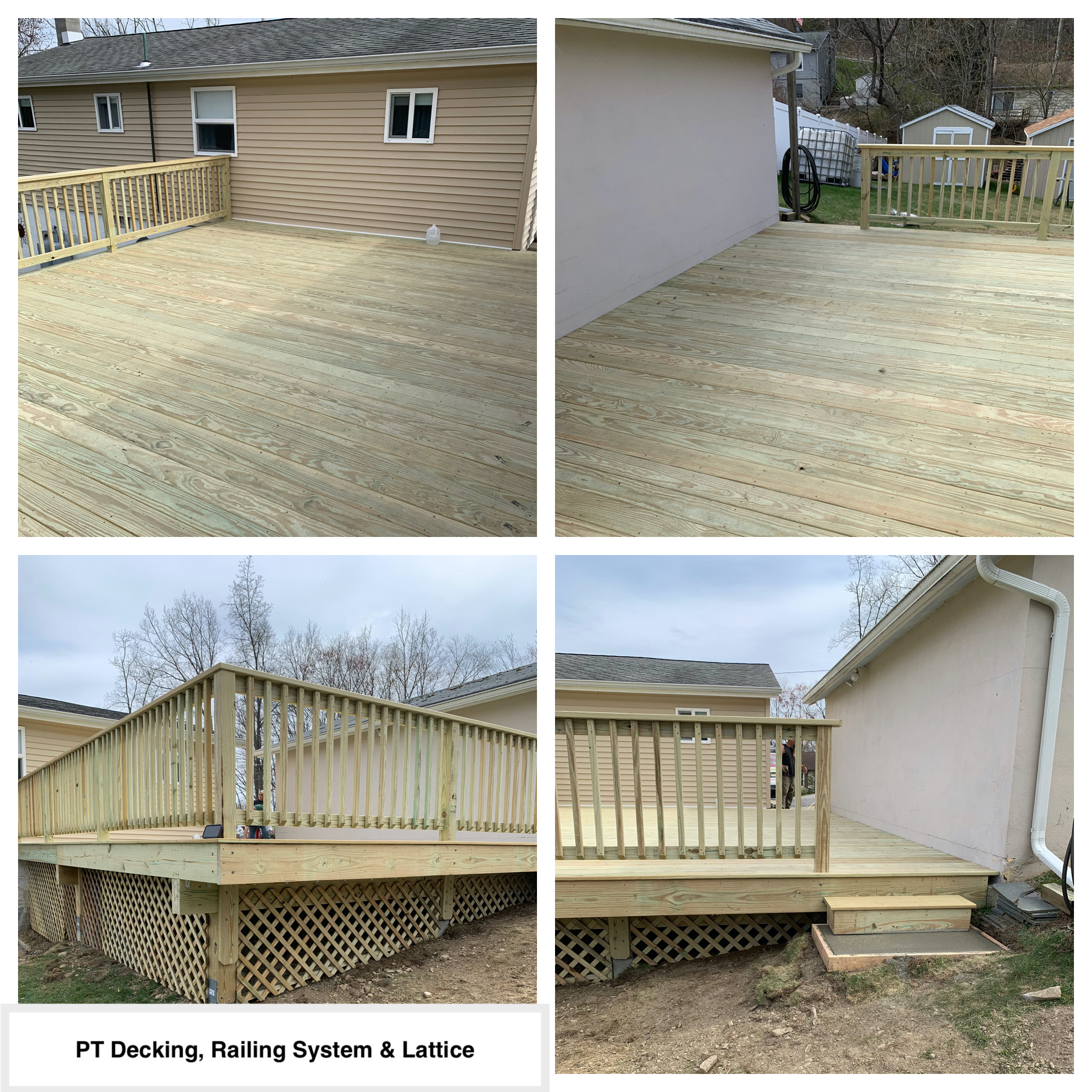 Completed Job in Wantage, NJ. A new 18' x 24' Deck with a 3' wide set of stairs was framed. All decking, railings, & lattice installed was Pressure Treated Wood!