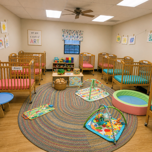 Bright and colorful preschool classroom at Childcare Network with age-appropriate learning materials
