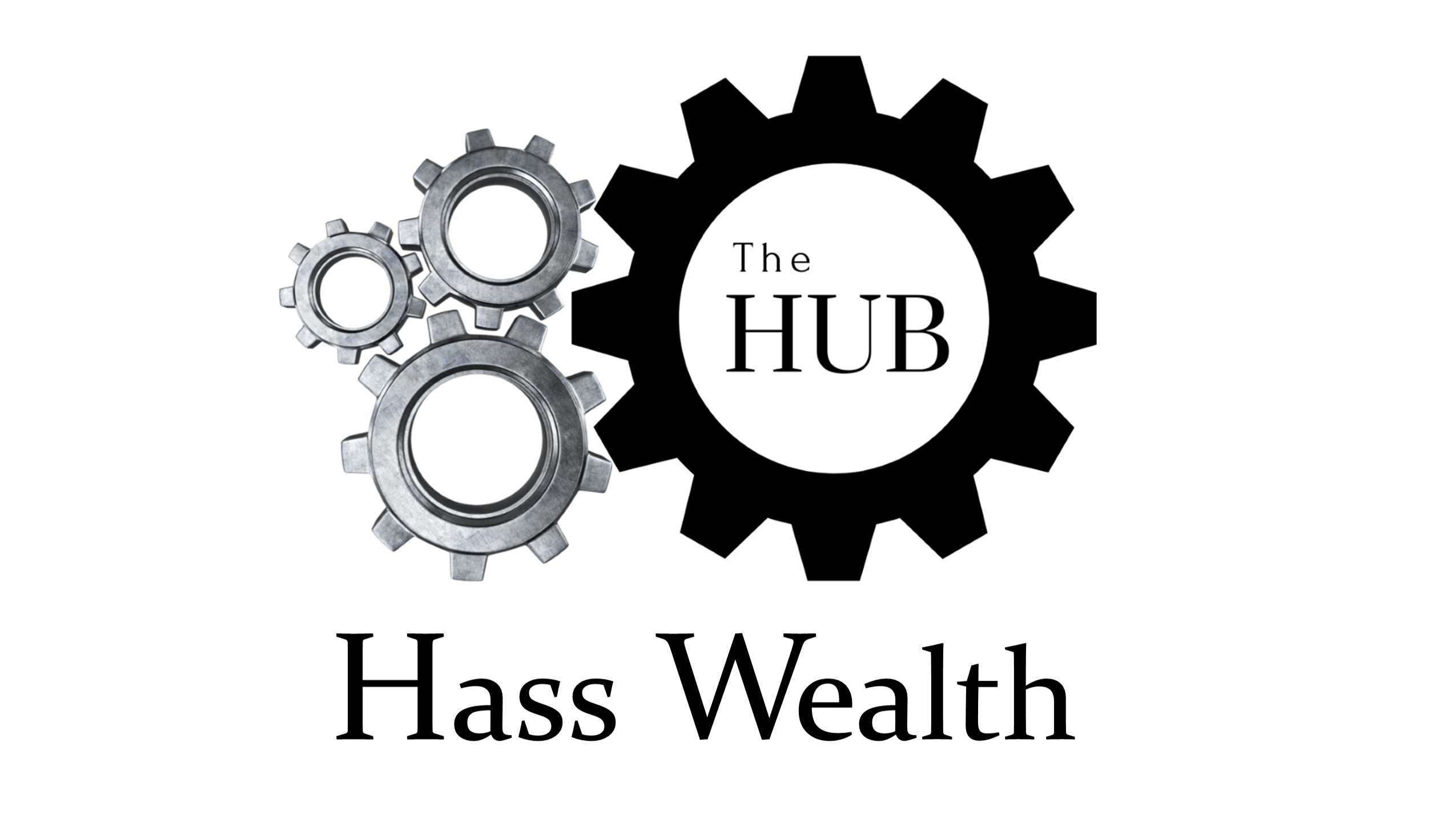 Hass Wealth "The Hub" logo. Gears with the hub written in the middle