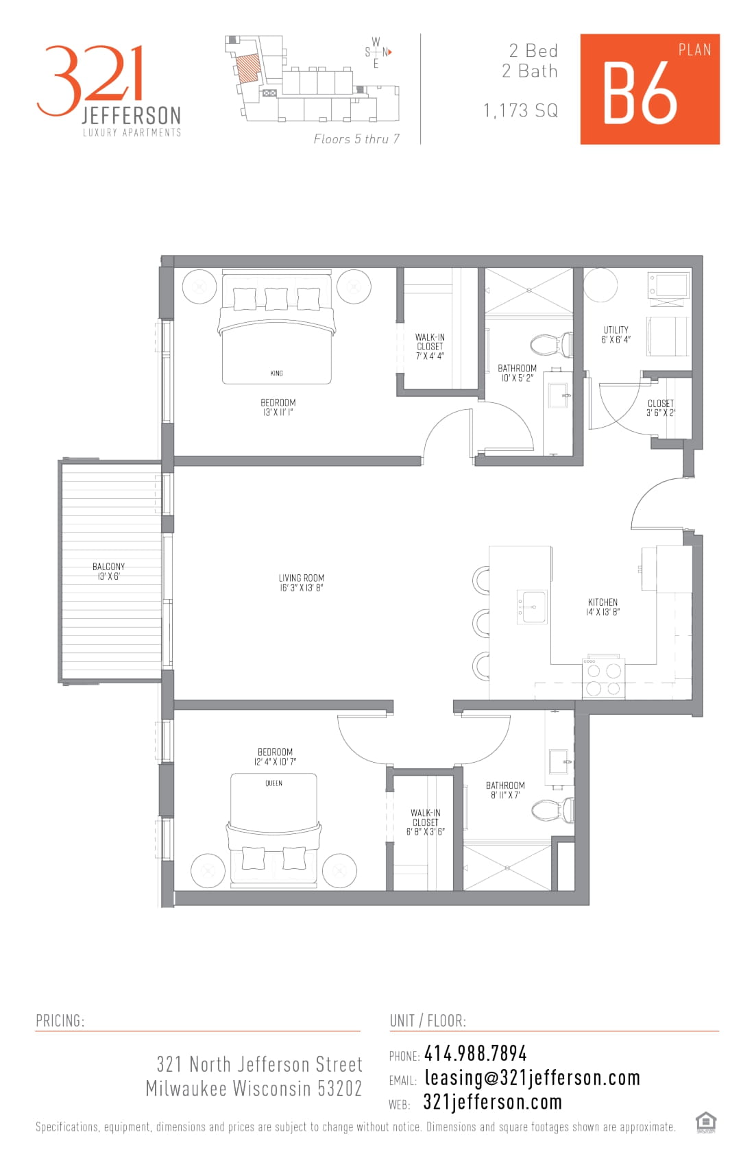 321 Jefferson Two Bedroom Floor Plan B6 1173 Sq Ft