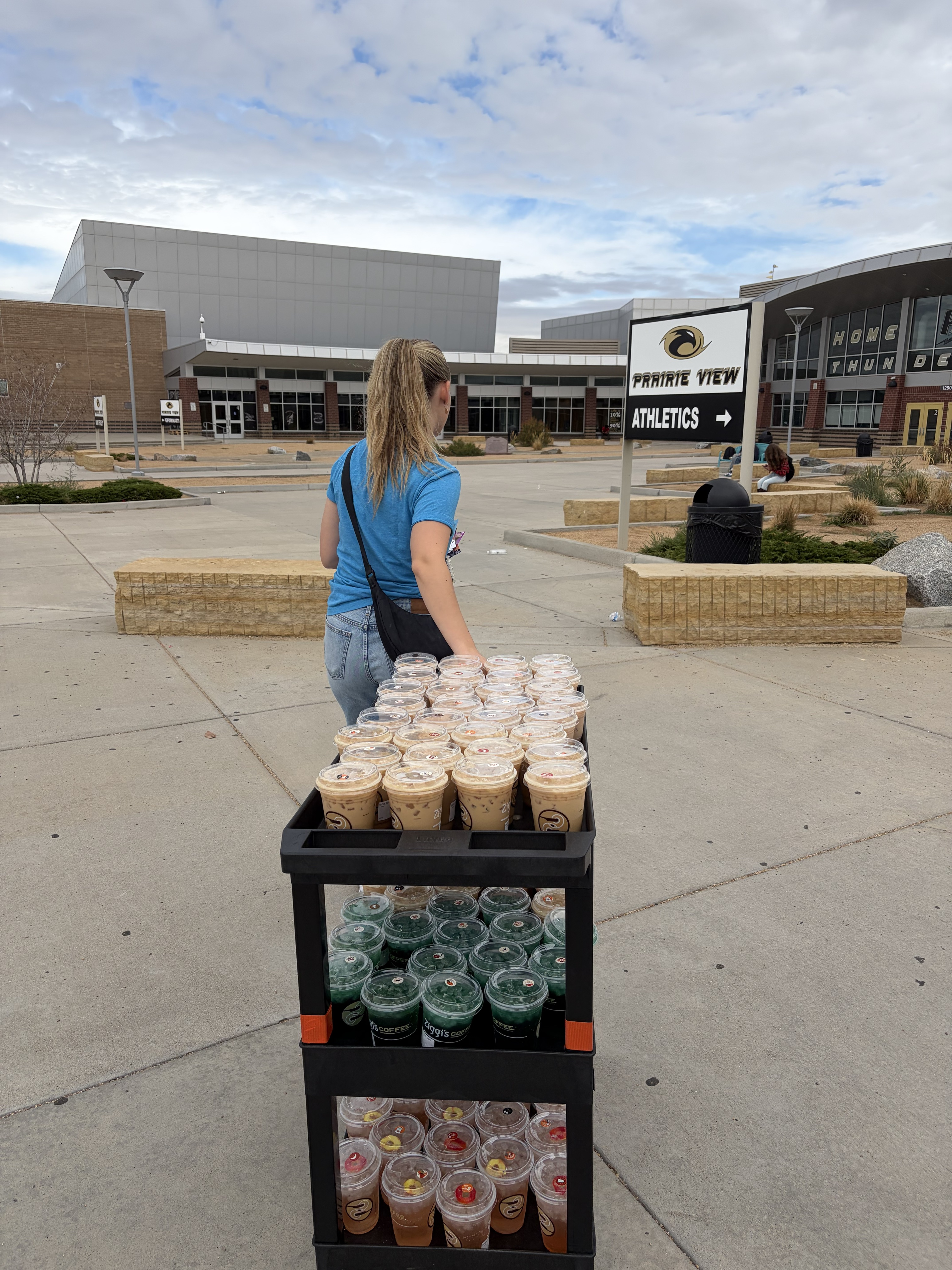 Beach Bum Energy Infusion, Sunset Blvd. Dirty Soda, Caramel Macchiato, Vanilla Bee Chai at Prarie View High School delivered by Ziggi's to celebrate their customer appreciation day.
