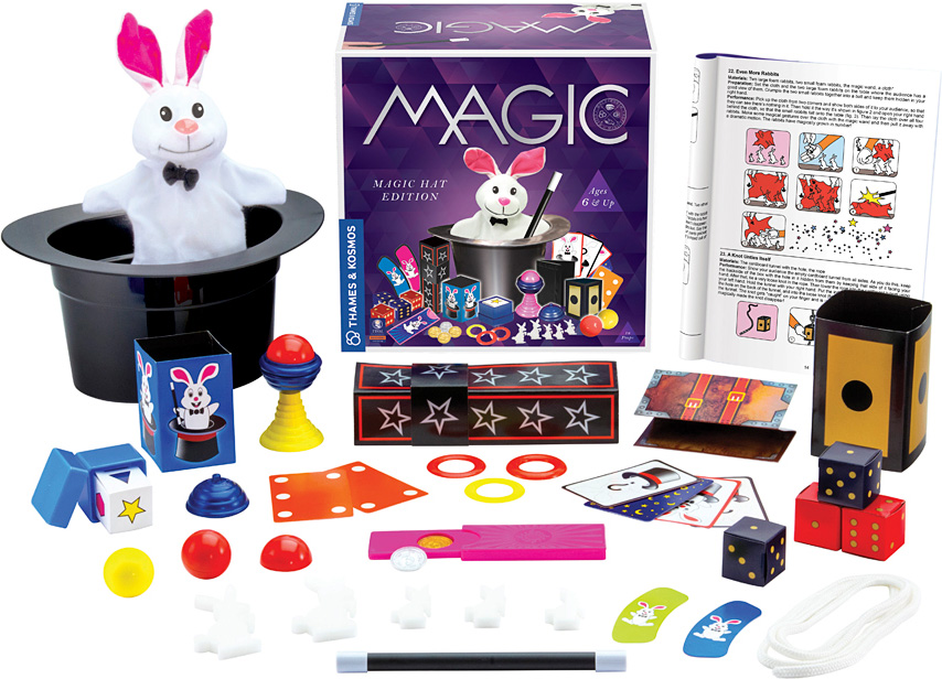 Magic Hat Most of the 35 feats can be pulled out of the hat in 3 easy steps! Includes 40+ props and a manual with all the secrets. This is the perfect addition to a magic set, or the perfect introduction into the world of magic. Beware of stolen watches.