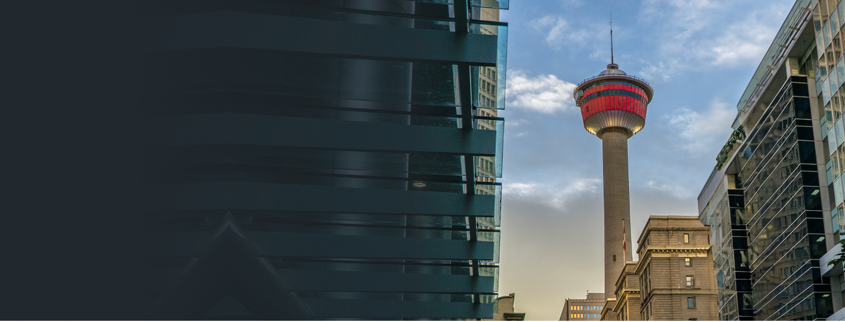 Bottom-up view of the Calgary Tower.