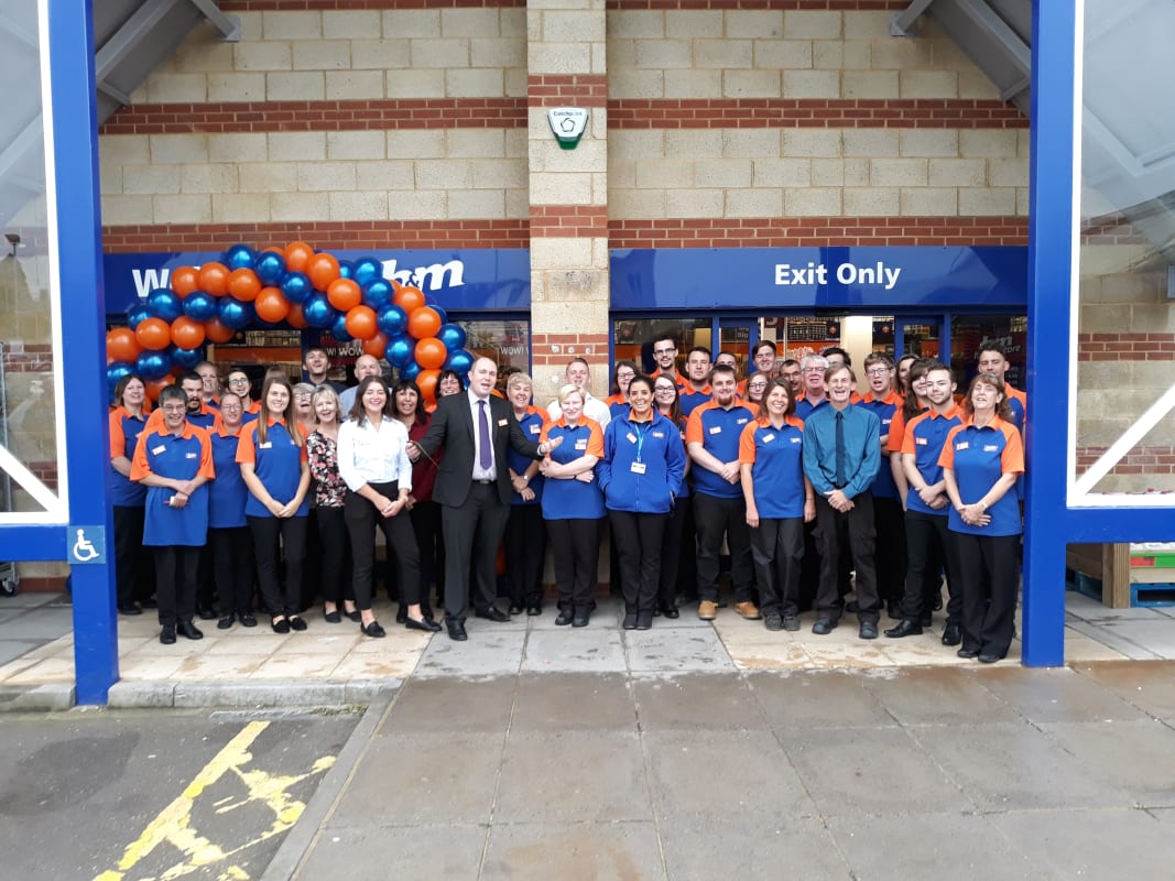 The Store Team at B&M's new Chippenham store at Hathaway Retail Park celebrate their first day of trade.