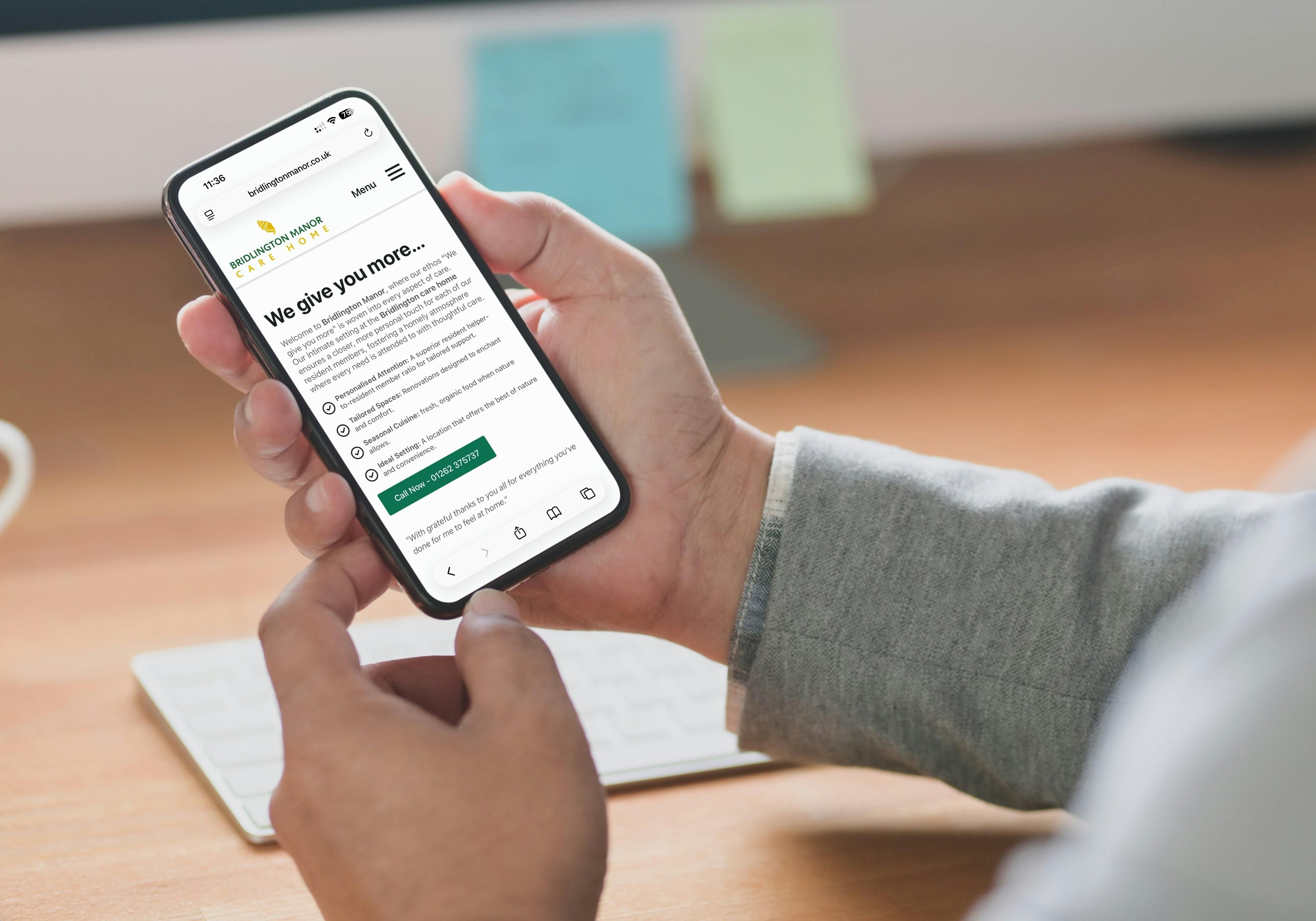 Bridlington Manor Care Home mobile website design by Digiwings, Shrewsbury web design agency