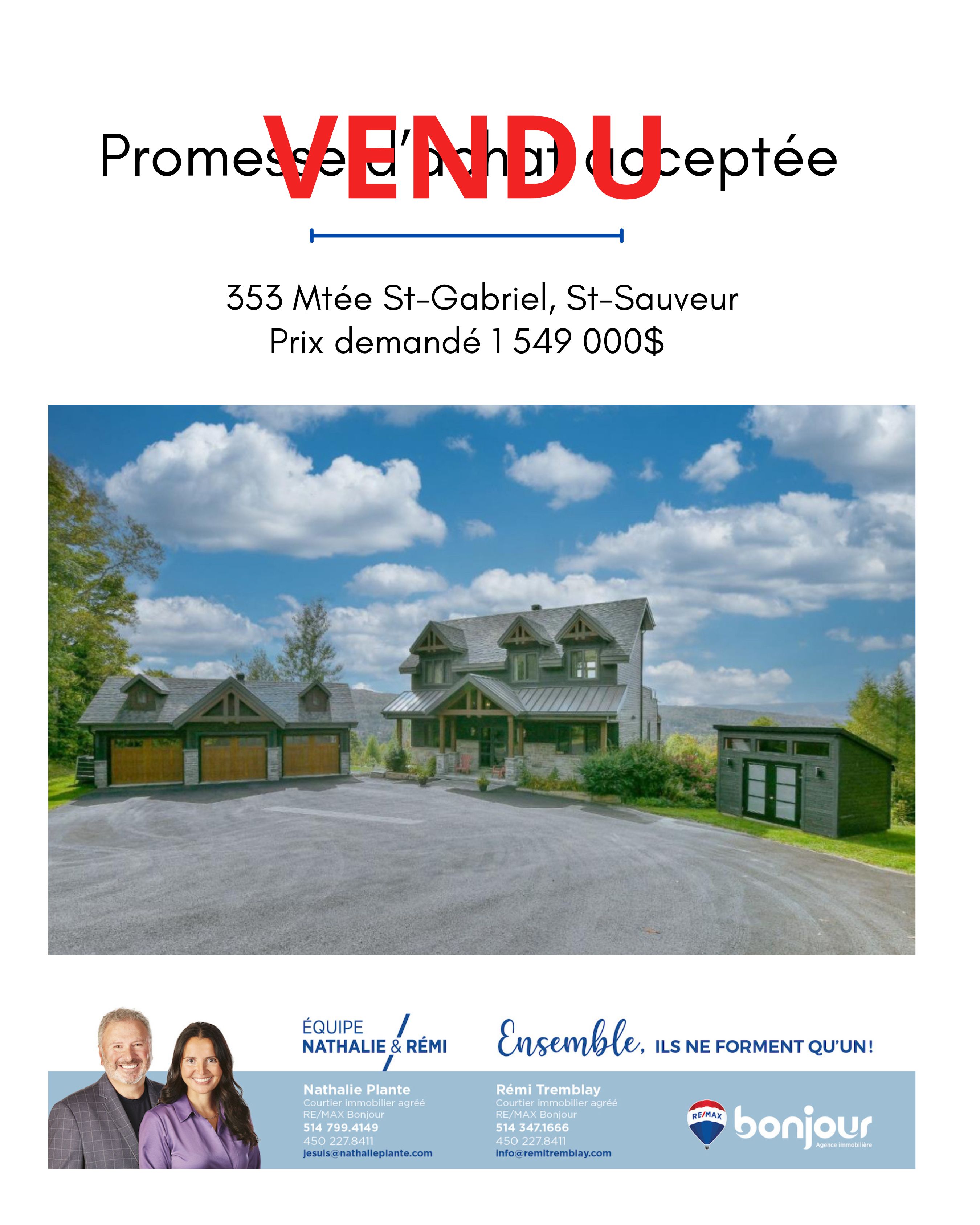 Images Nathalie Plante et Rémi Tremblay, RE/MAX Du Cartier Bonjour - Courtiers immobiliers inc. agréés, DA. Saint-Sauveur