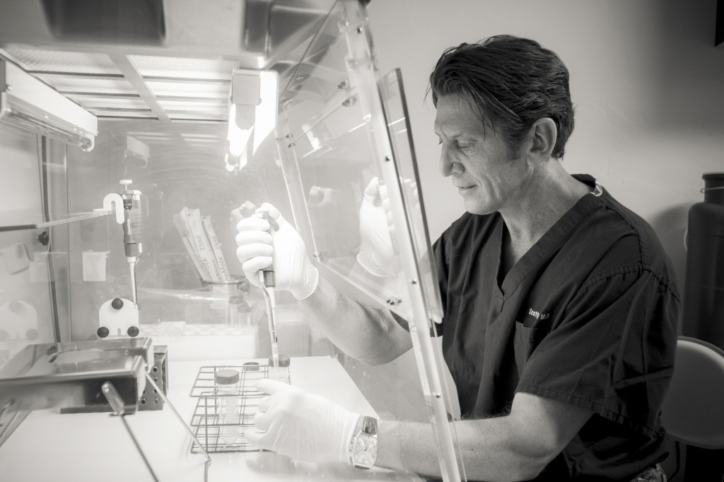 Dr Scott Brandt preparing a patient's stem cell formula.