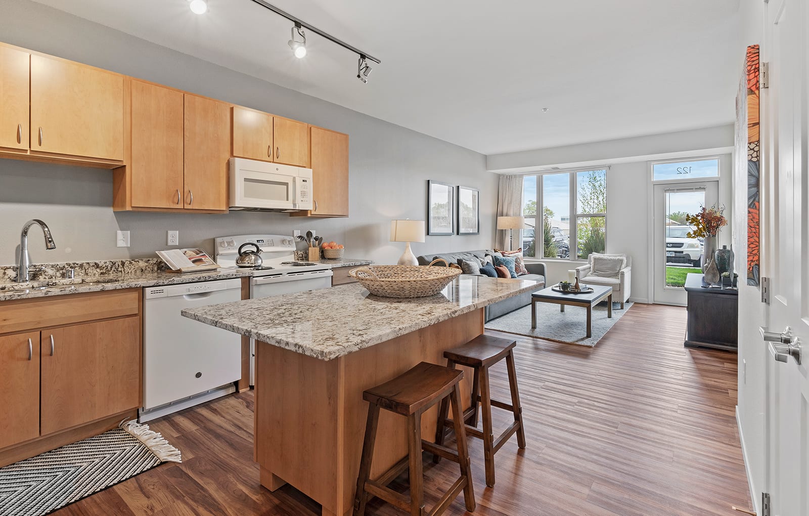 Sample Kitchen and Living Room at Orville Commons Apartments