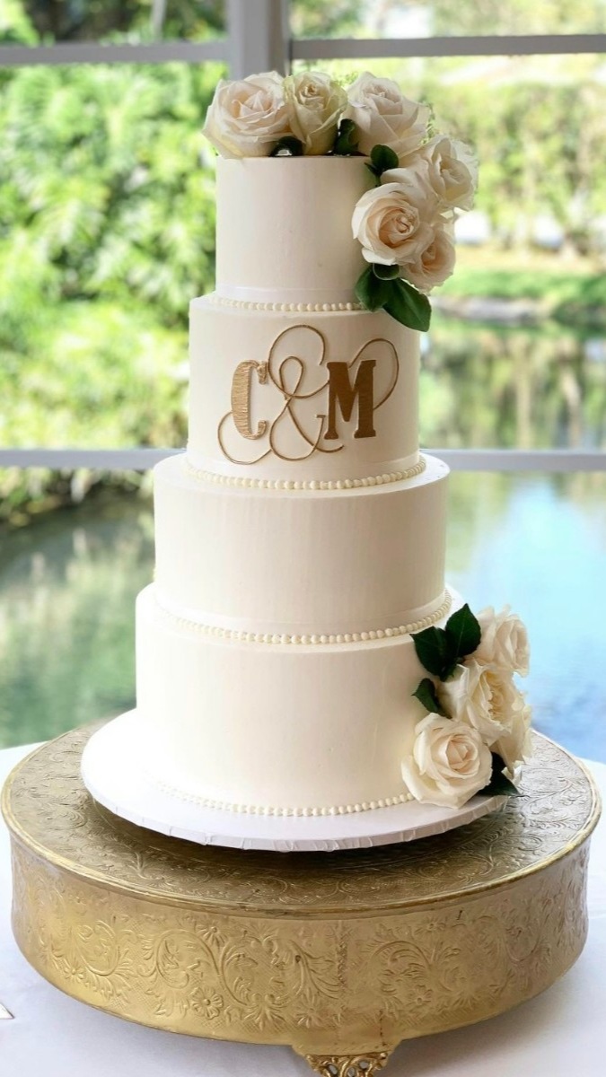 Classic custom four-tier wedding cake. 