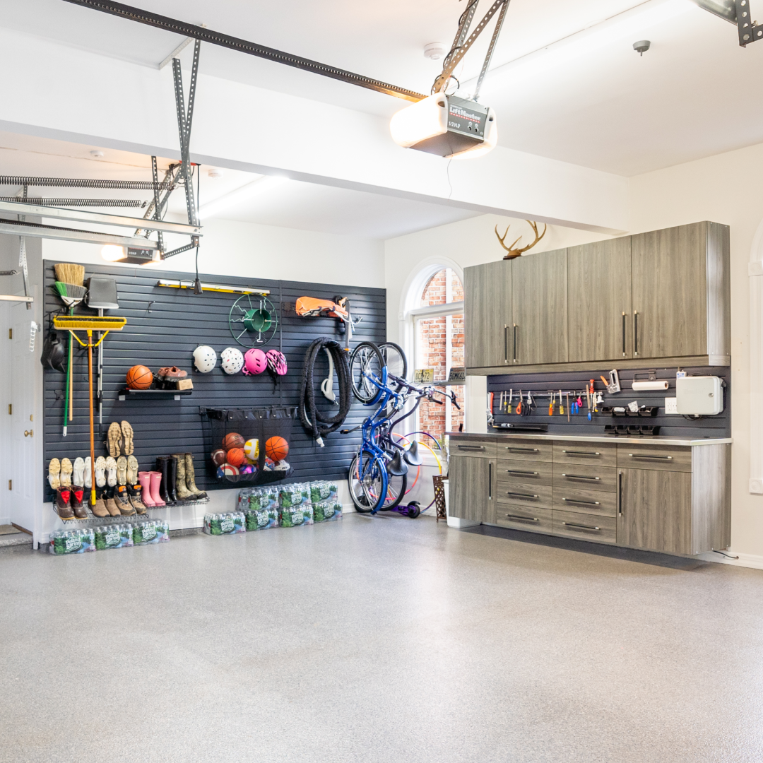 Gear up for the ultimate sports season! Ready to transform your garage into a sports lover's paradise? Say goodbye to clutter and hello to organization with our custom cabinets and slatwall solutions!  No more tripping over hockey sticks or searching for that elusive tennis racket.  Our tailored sto