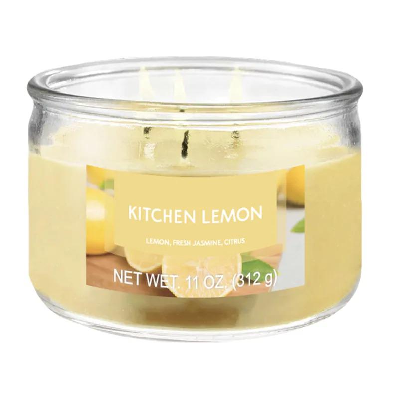A refreshing lemon-scented jar candle, perfect for brightening up kitchens and creating a fresh ambiance.