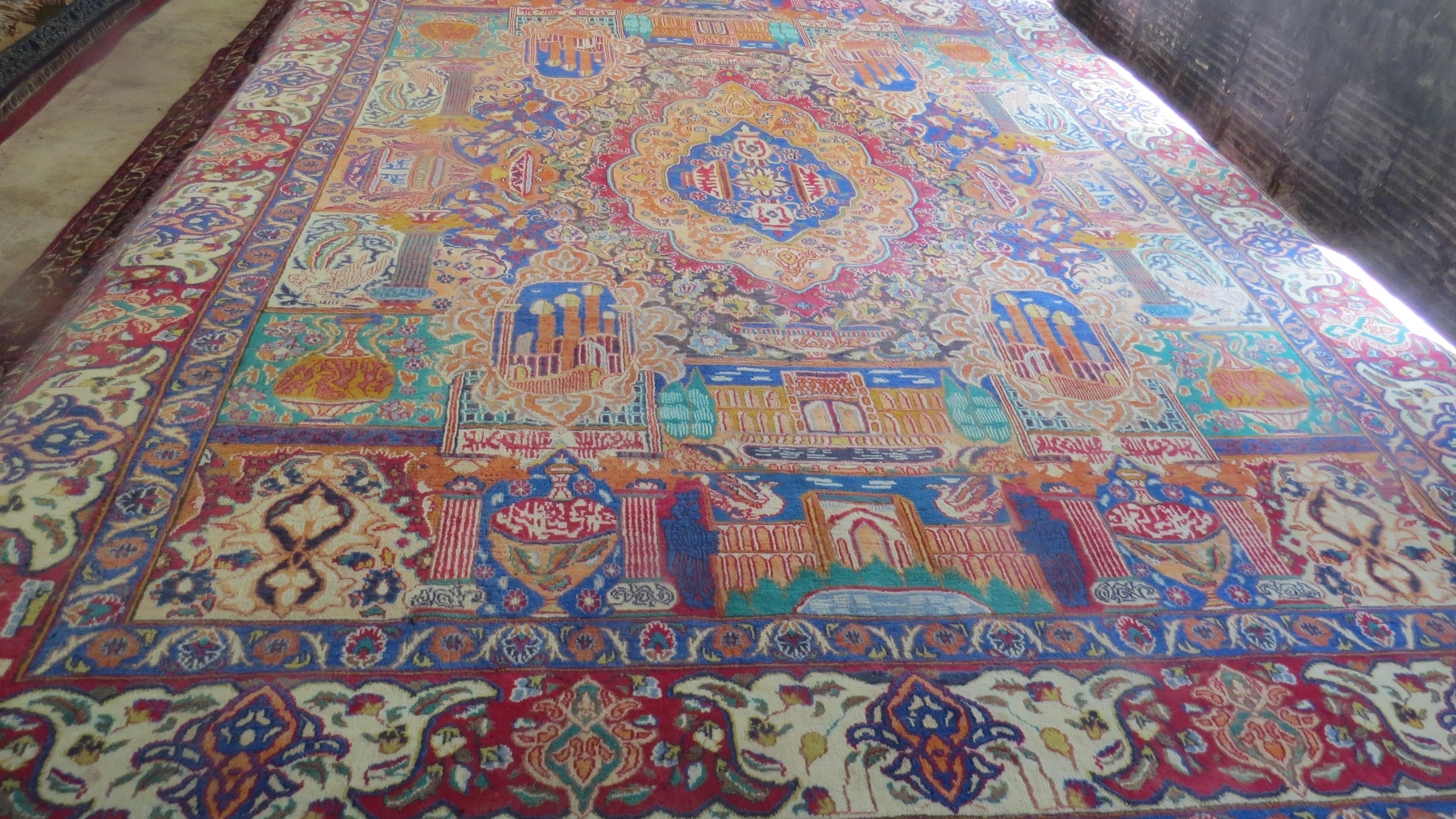 10 x 13 Persian Kashmar Pictorial Rug in beautiful muted soft colors.