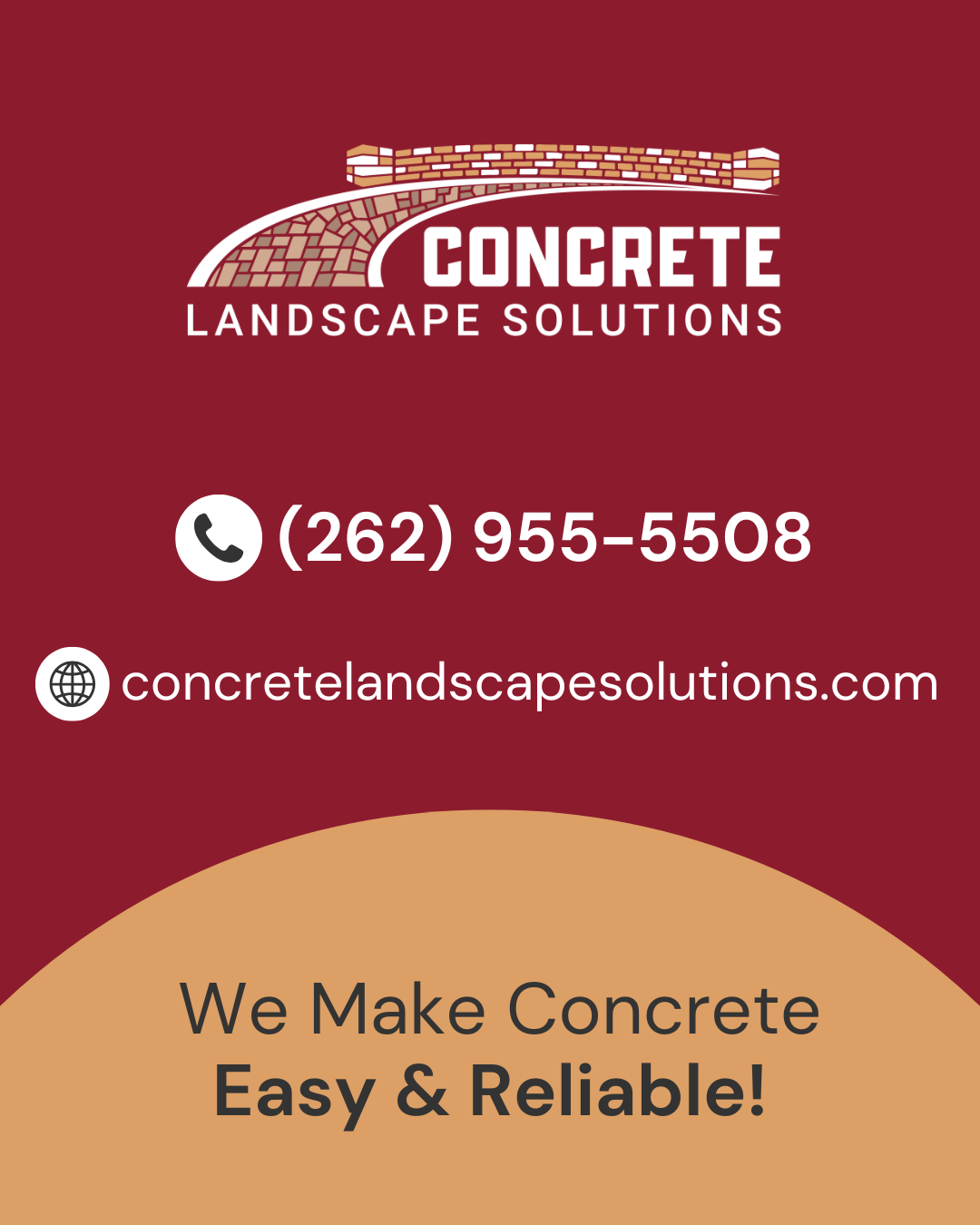 Concrete service graphic promoting an easy and reliable experience with Concrete Landscape Solutions.