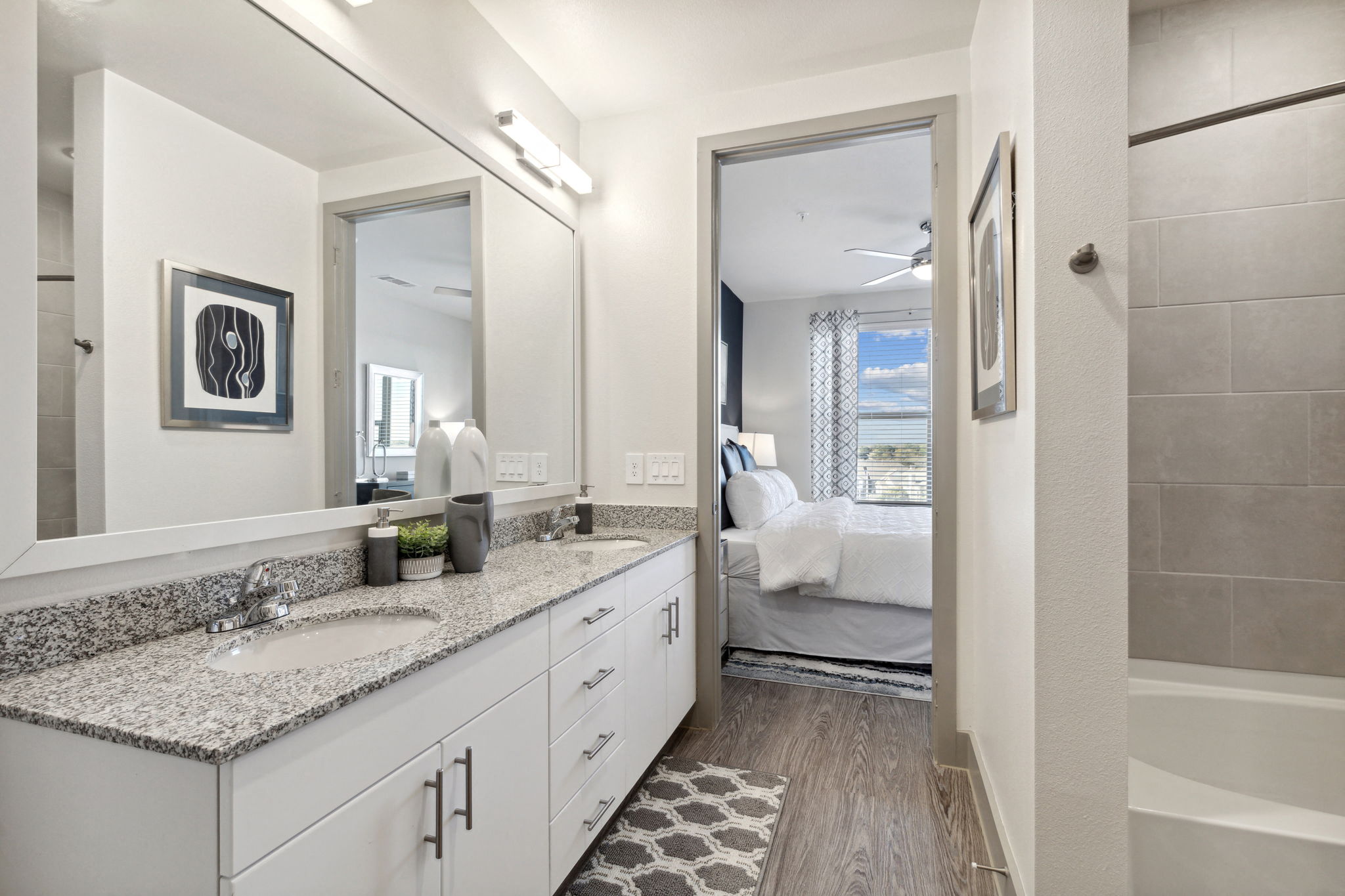 Bathroom with dual sinks and granite countertops, Ironcrest, TX