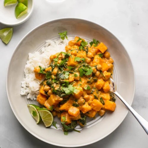 Chickpea, Butternut Squash Cauliflower and Roasted Red Pepper Curry