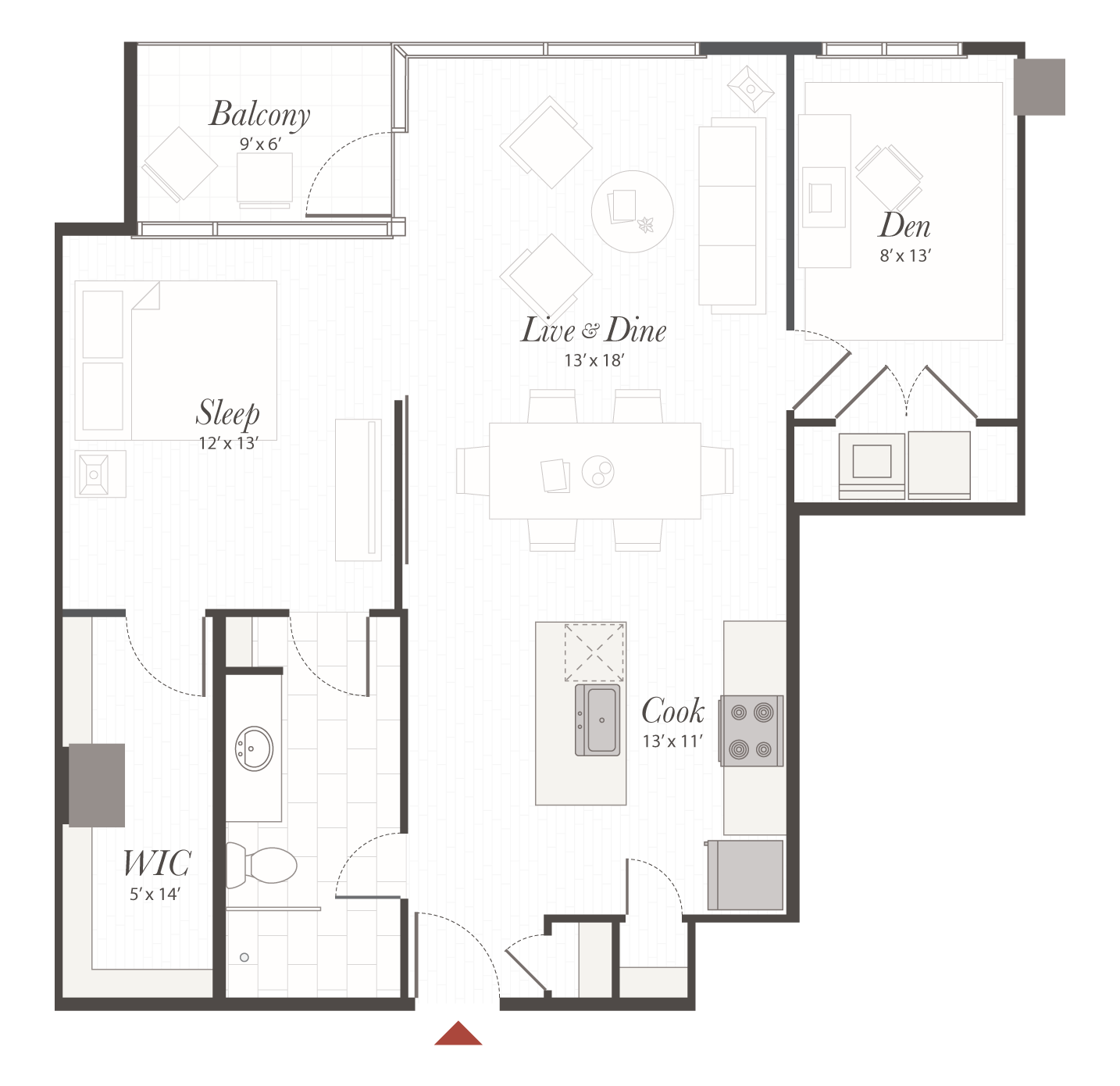 Encore B5 1 Bedroom + Den Apartment Floor Plan