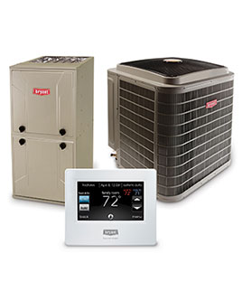 Bryant HYBRID HEAT® Dual Fuel Systems include a gas furnace and electric heat pump working simultane 