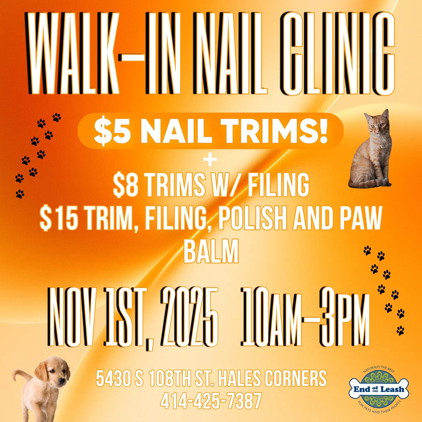 Image of Local Pet Event Walk-In Nail Clinic - HALES CORNERS! Nearby