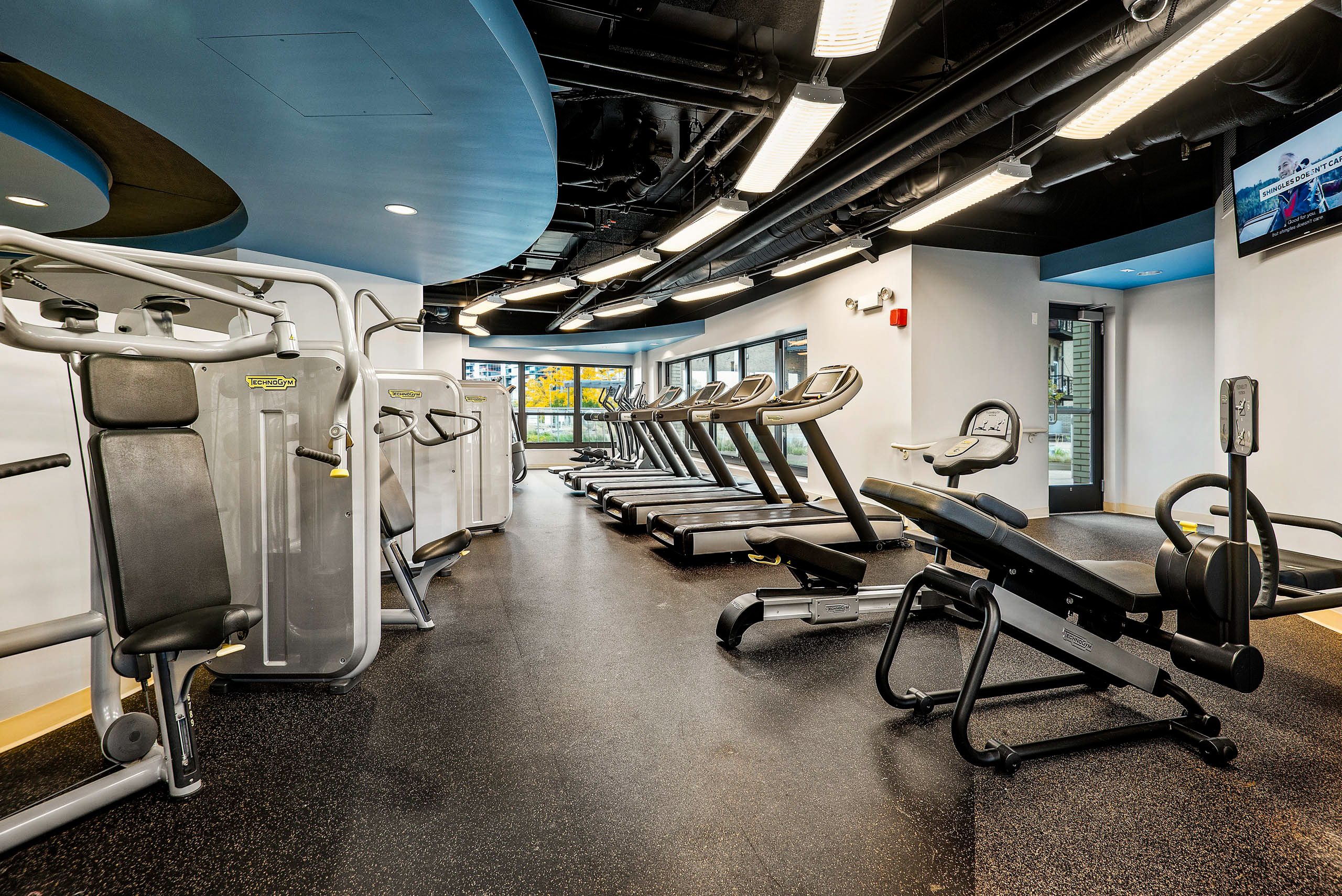 Fitness center with treadmills and weight training equipment 
