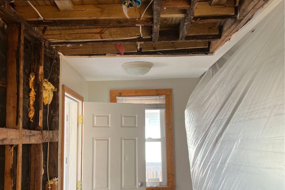 Pictured here is Minneapolis water damage caused by an ice dam in the roof.