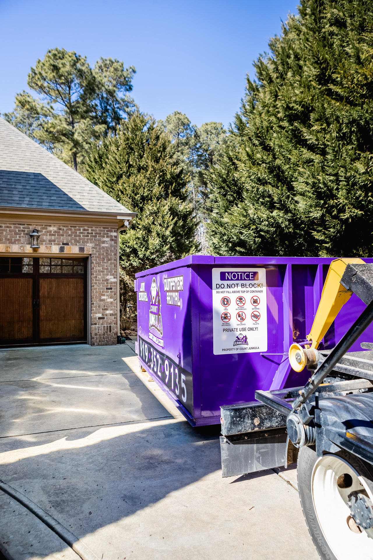 count junkula of raleigh purple dumpster rental