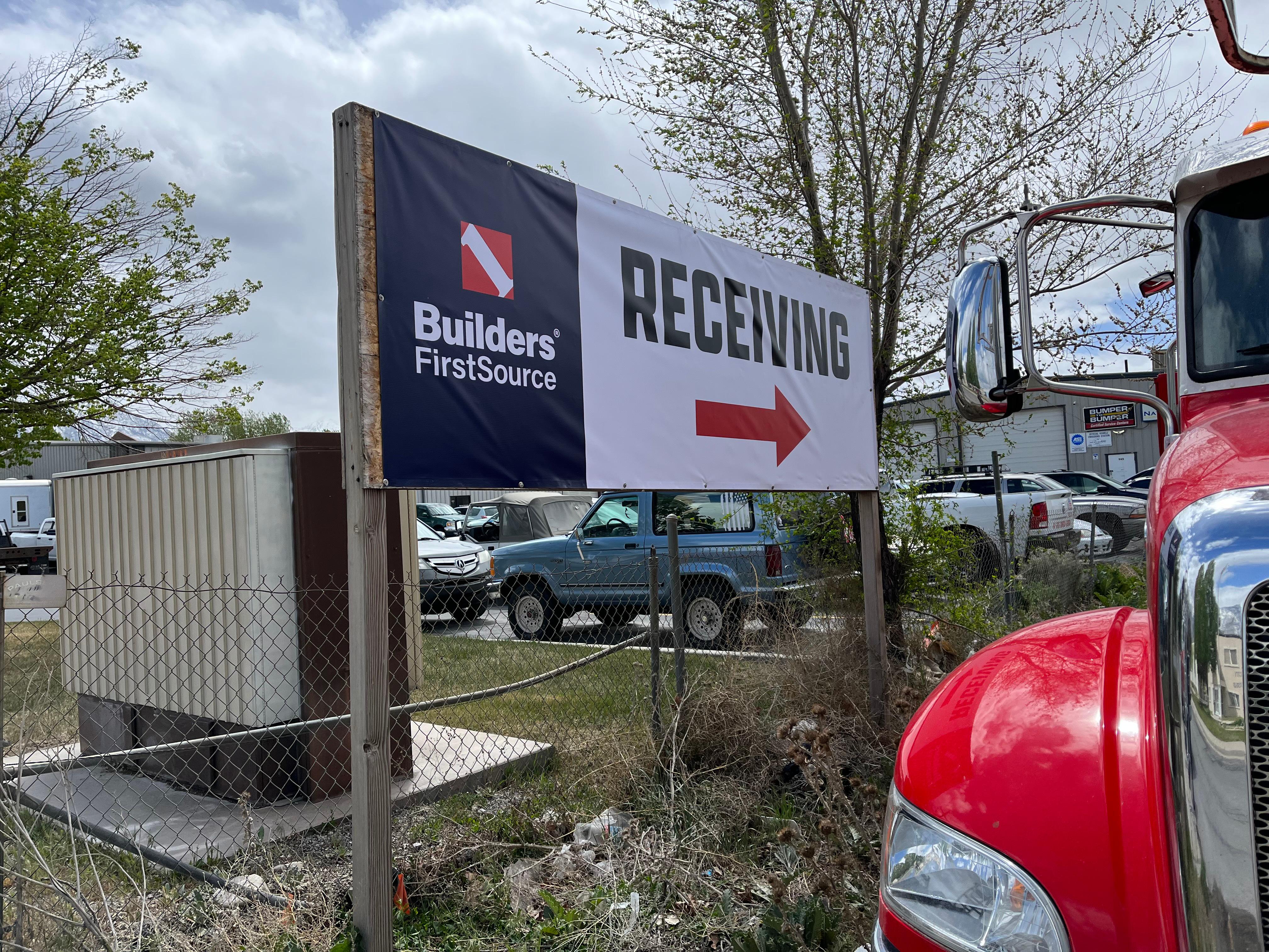 Builders FirstSource Building Materials Lindon Truss Utah receiving sign.