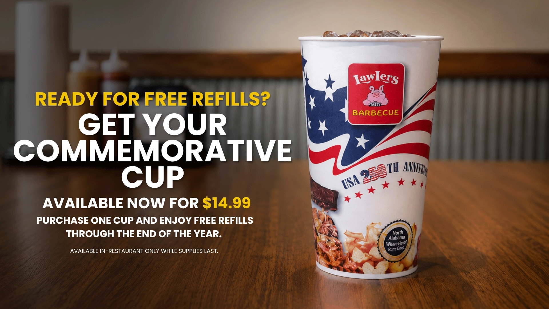 Purchase this cup and receive free refills for the remainder of 2026