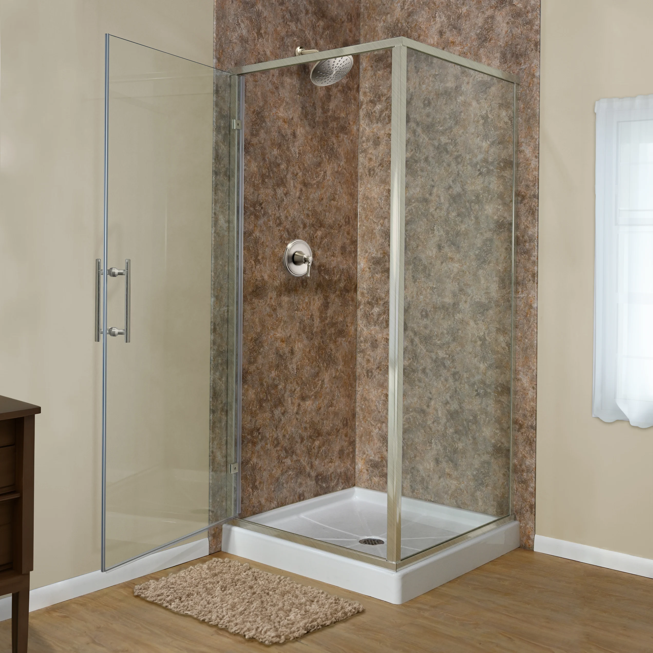 Corner walk-in shower with glass enclosure in Portland, Maine