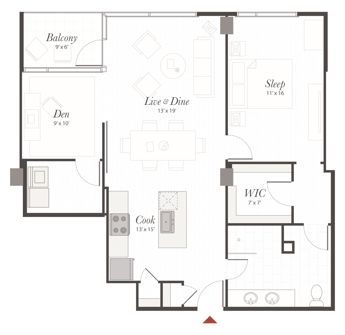 Encore B3 1 Bedroom + Den Apartment Floor Plan