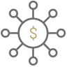 Money symbol with protruding lines icon.