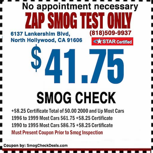 Smog Check Low Price ZAP Smog Test Only Center North Hollywood (818)509-9937