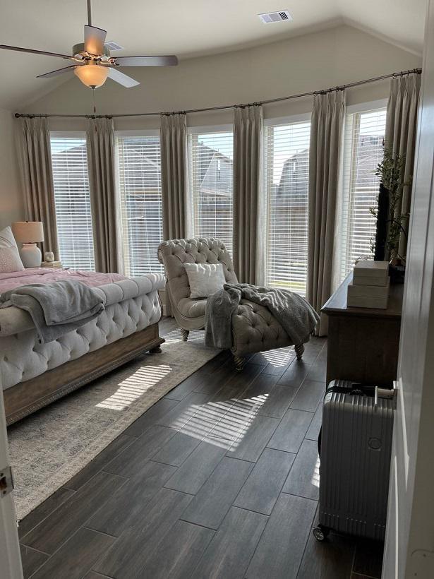 Our Drape Panels can be used in various bedroom settings, from modern to traditional and everything in between. Check out how our Panels add style and visual interest to this bedroom in Sugar Land.
