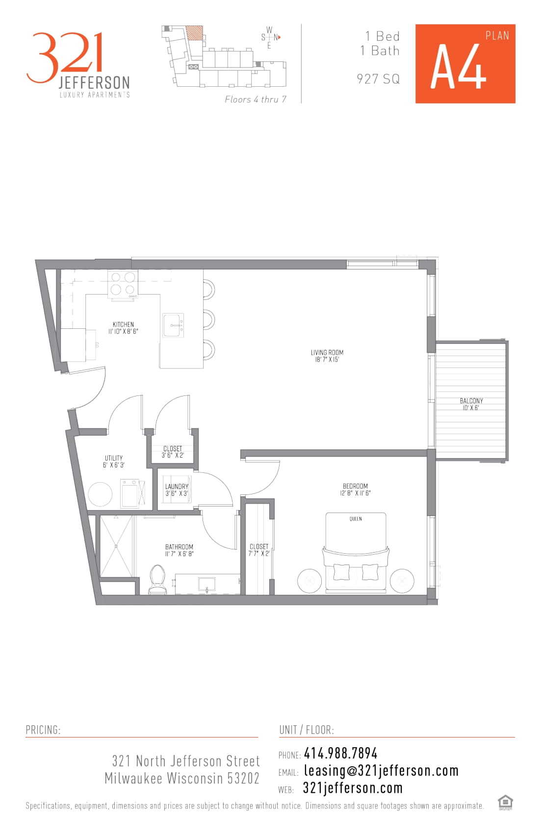 321 Jefferson One Bedroom Floor Plan A4 927 Sq Ft