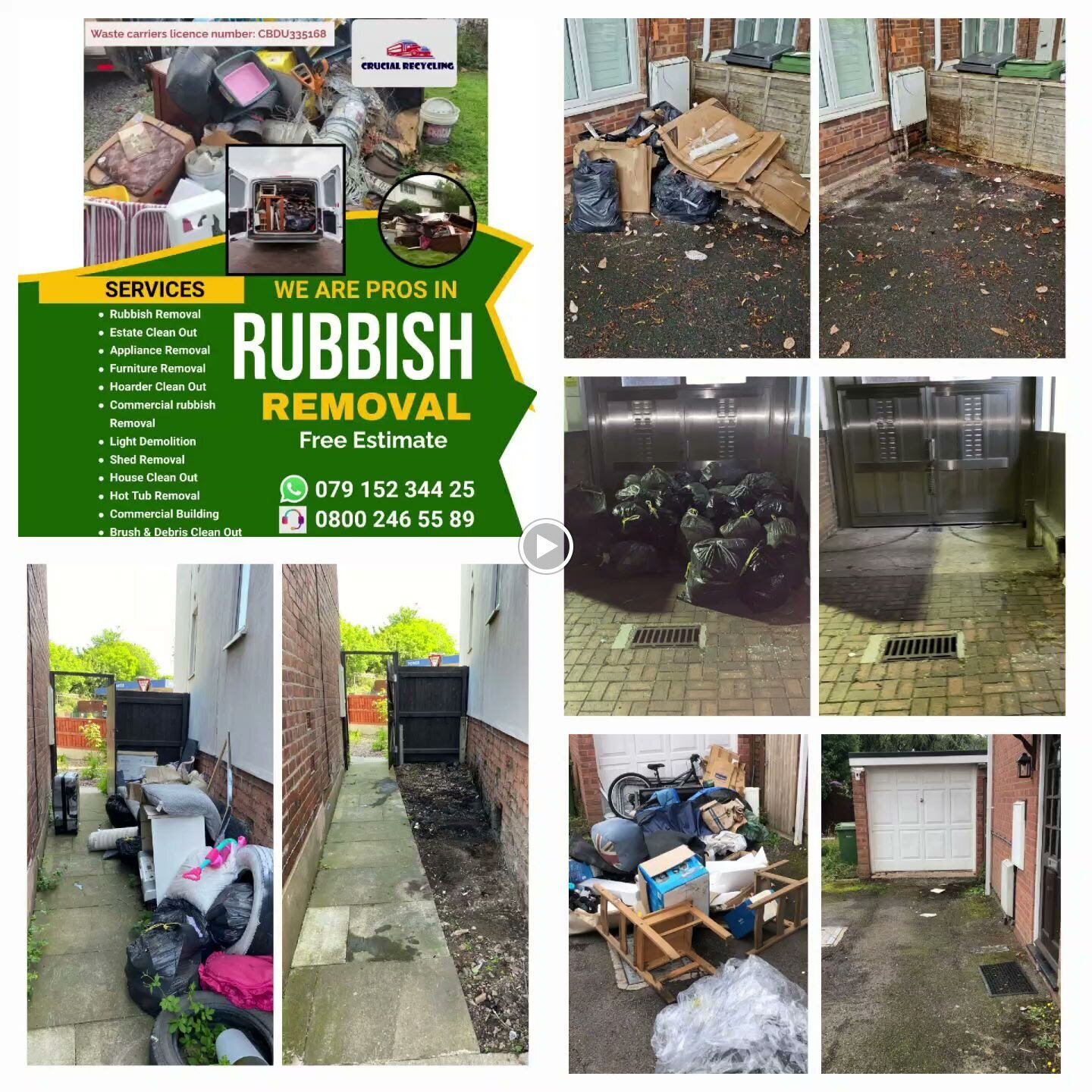Crucial Recycling Rubbish Removals Wednesbury 07915 234425