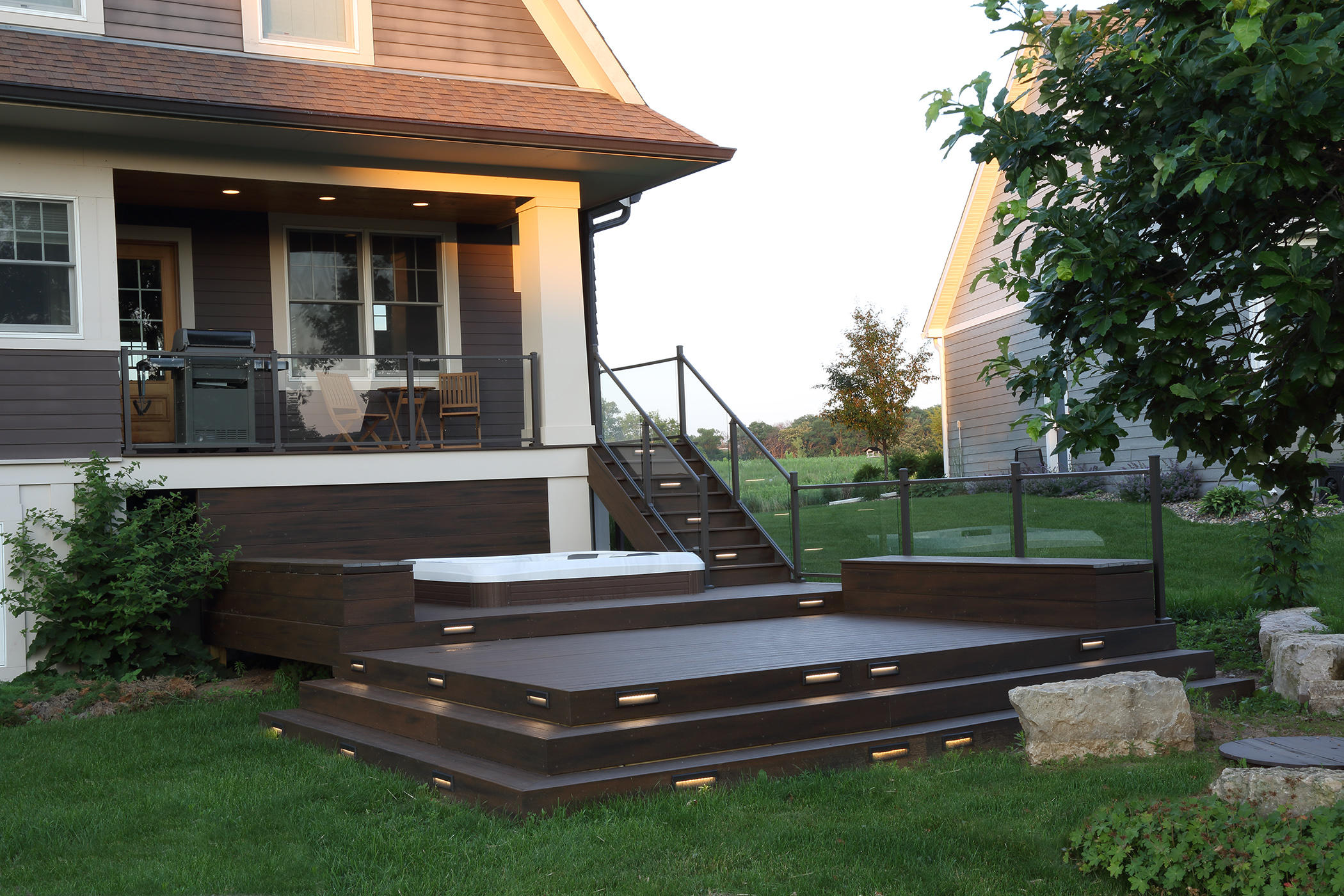 Low Voltage Wiring accents this custom built deck.