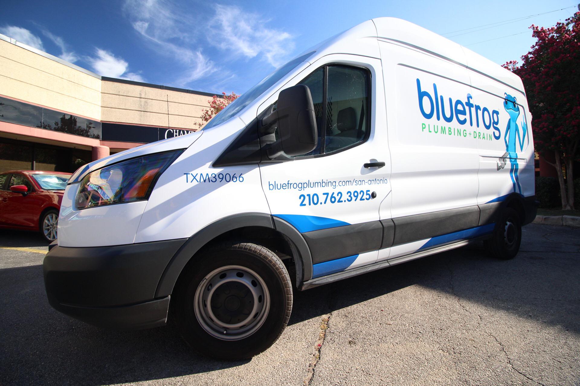 A bluefrog Plumbing + Drian truck ready to be your emergency plumber in San Antonio.