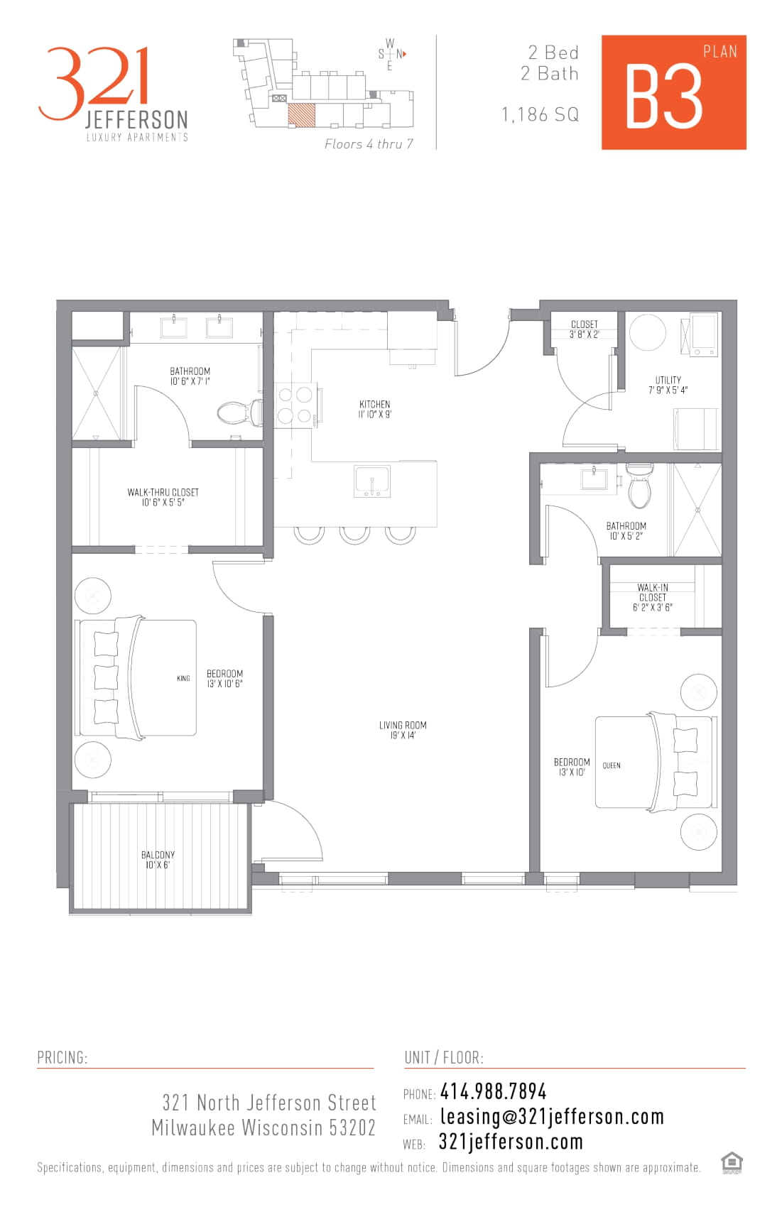 321 Jefferson Two Bedroom Floor Plan B3 1186 Sq Ft